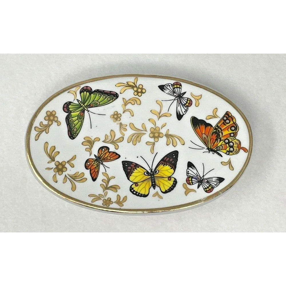 Butterfly‎ Porcelain Soap Dish Cottage Core Gold Gilt Formalities by Baum Bros